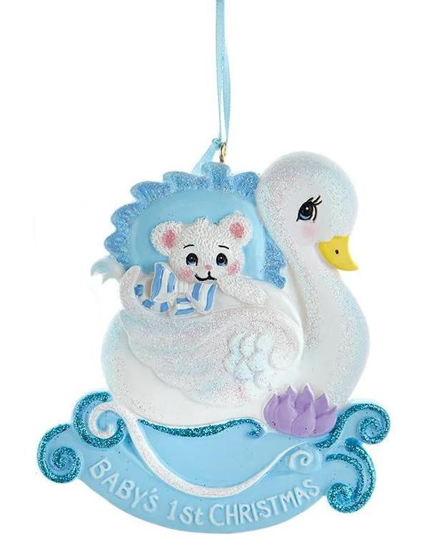 Swan - Babies First Christmas Ornament - Blue