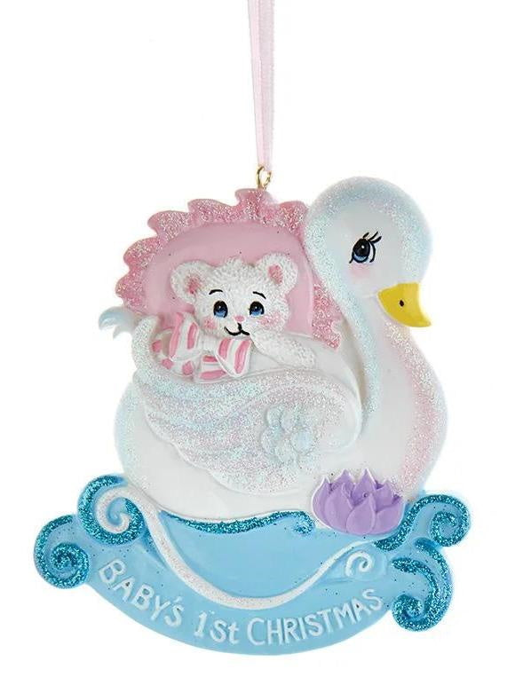 Swan - Babies First Christmas Ornament - Pink