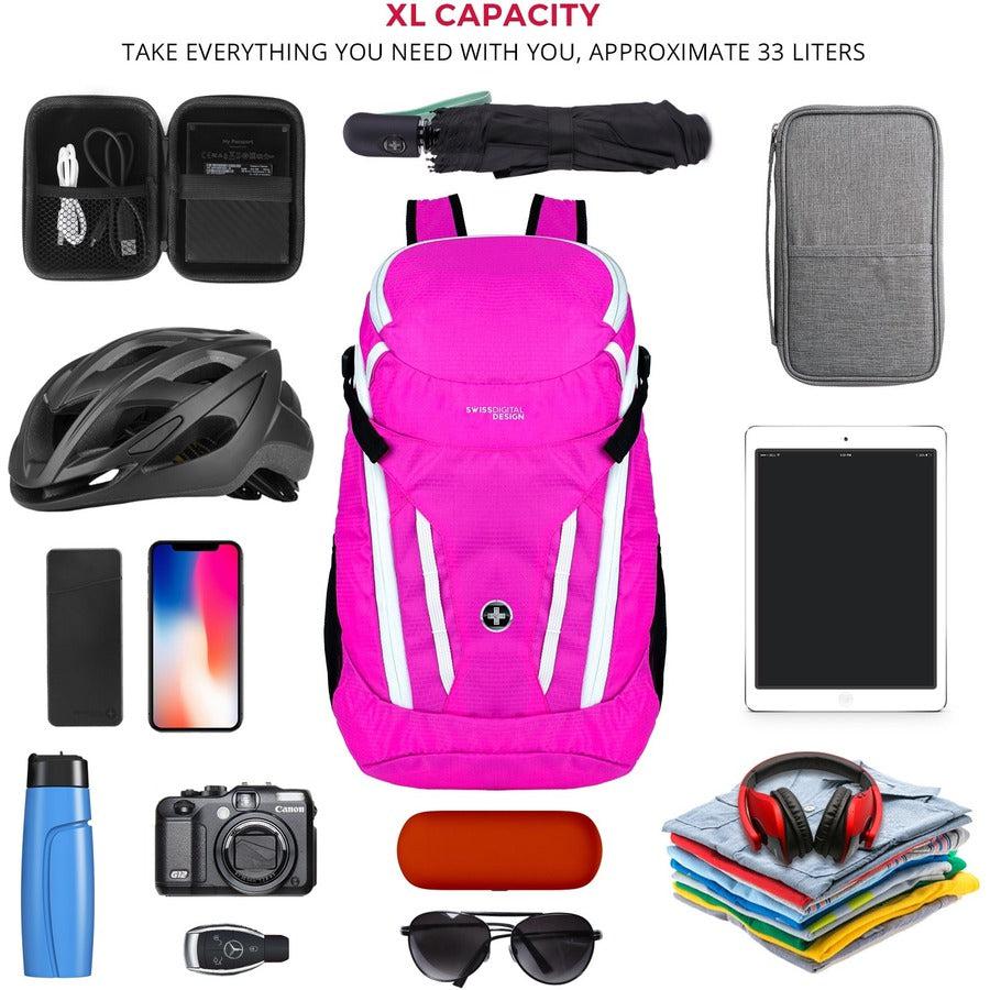 Swissdigital Design Kangaroo SD1596-46 Rugged Carrying Case (Backpack) for 16" Apple Notebook, MacBook Pro, Accessories, Tablet, Cell Phone - Pink