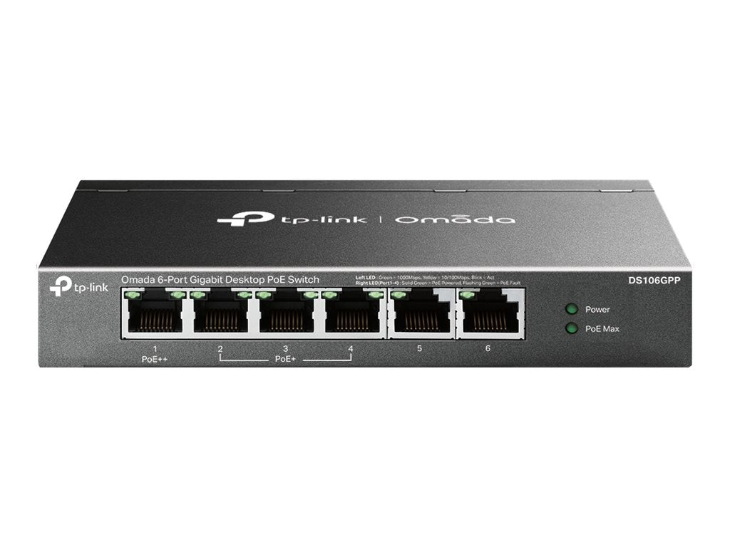TP-Link Omada DS106GPP V1.6 - Switch - unmanaged - 3 x 10/100/1000 (PoE+) + 1 x 10/100/1000 (PoE++) + 2 x 10/100/1000 - desktop,