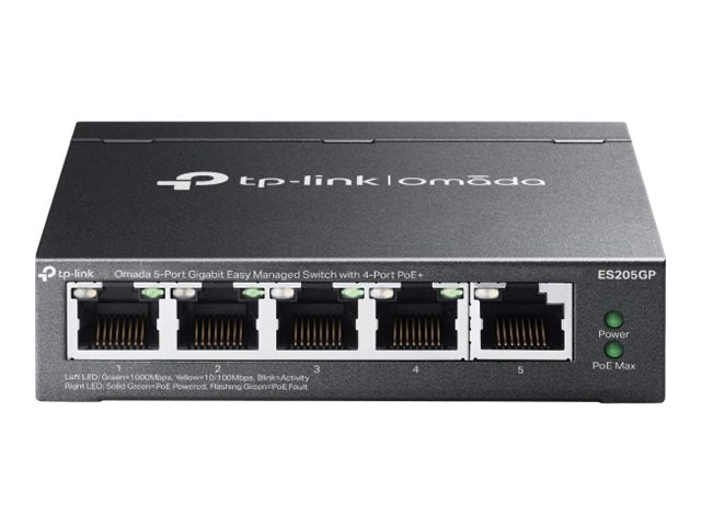 TP-Link Omada ES205GP V1 - Switch - managed - 4 x 10/100/1000 (PoE+) + 1 x 10/100/1000 - desktop, wall-mountable - PoE+