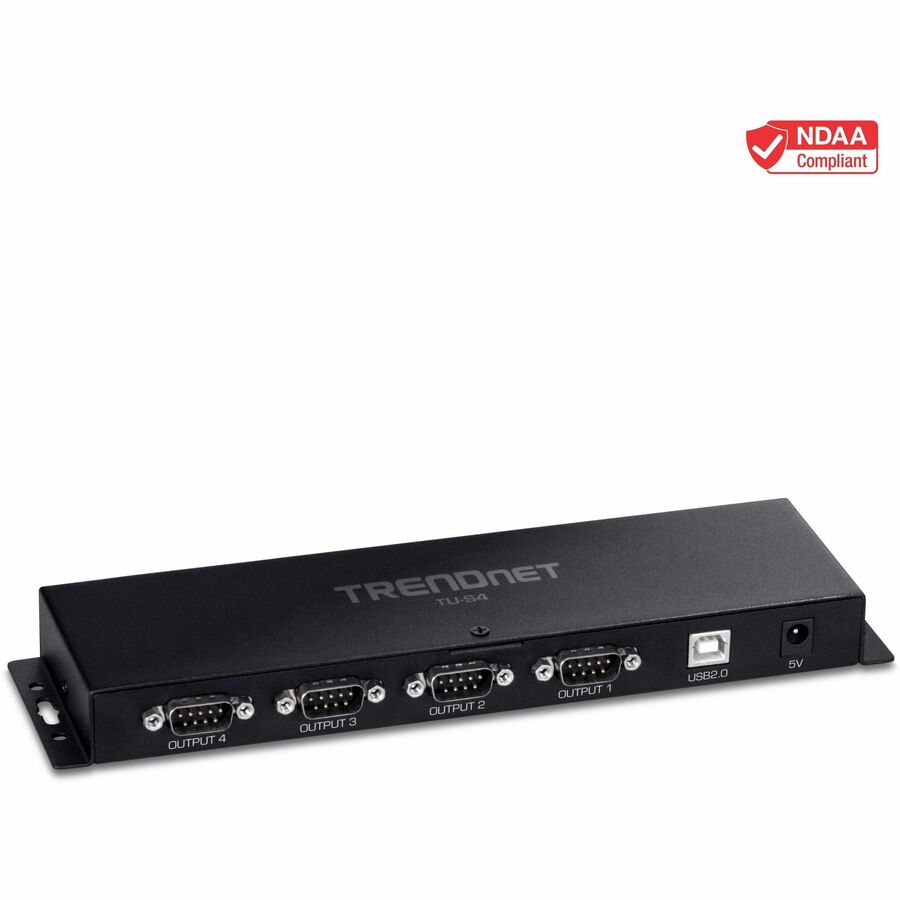 TRENDnet TU-S4 4-Port USB to Serial RS232 Hub Black - USB 2.0 Type A - PC Mac - 4 x Number