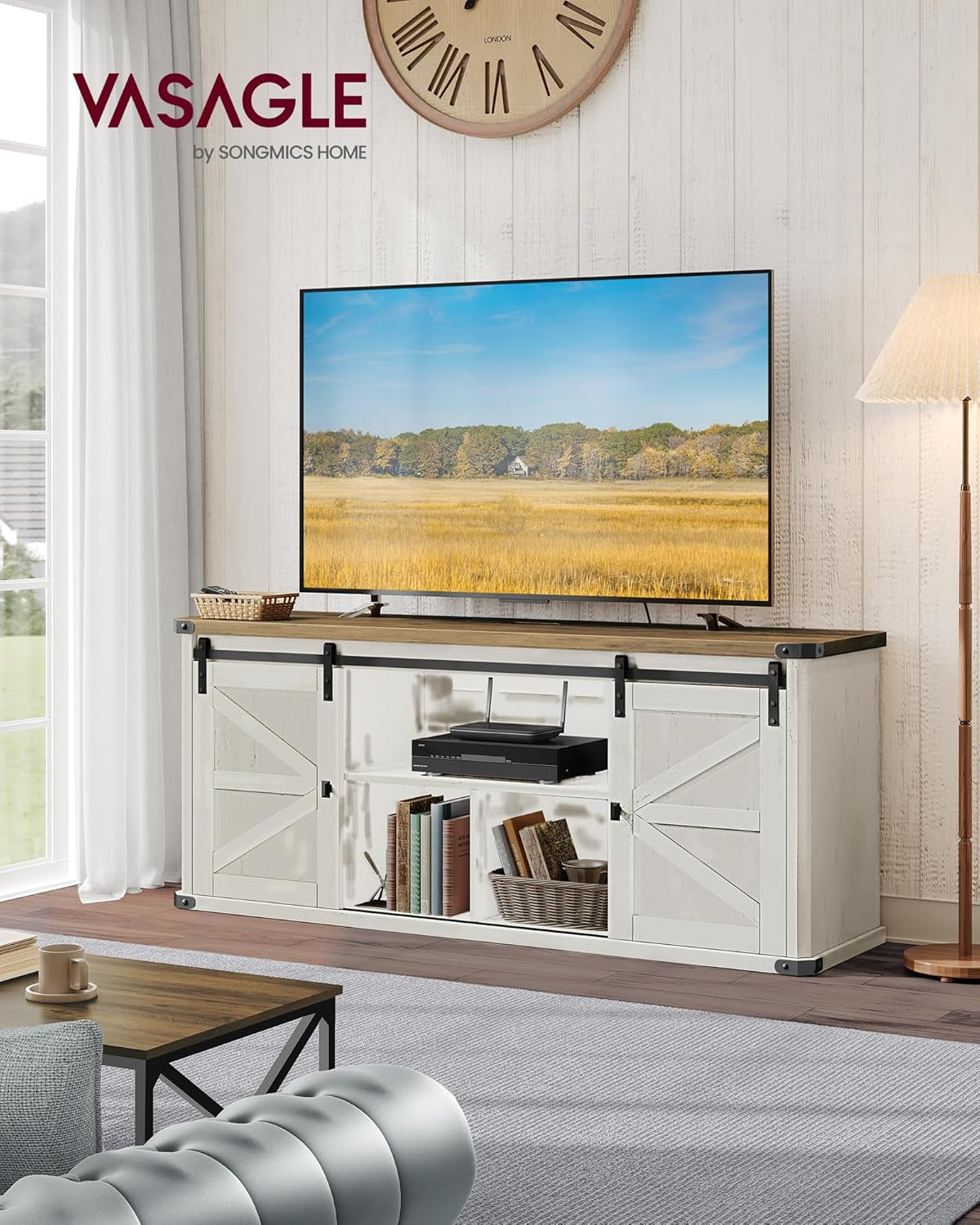TV Stand 65 Inch With Sliding Barn Doors Farmhouse Rustic
