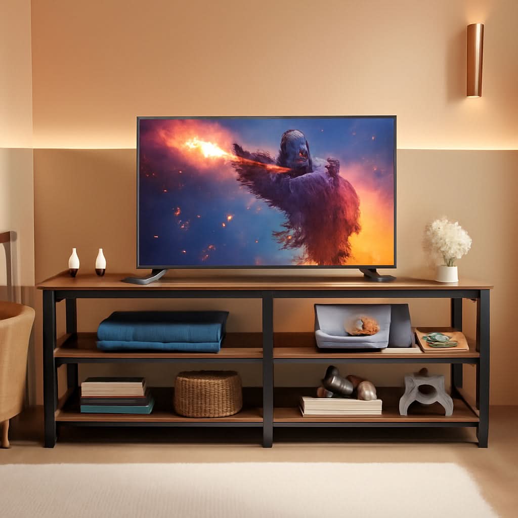 TV Stand With Built In Power Outlets And LED Lights For 65 Inch TVs