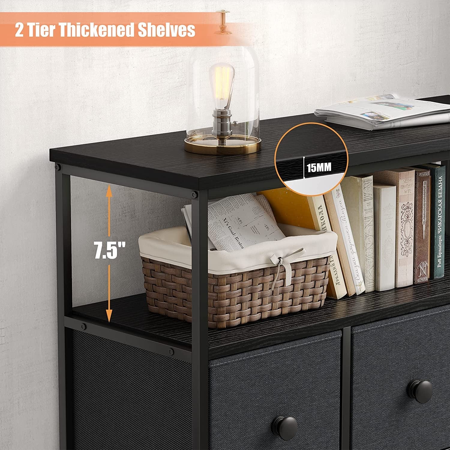 Tall Dresser With Shelves In Black Grey For Bedroom