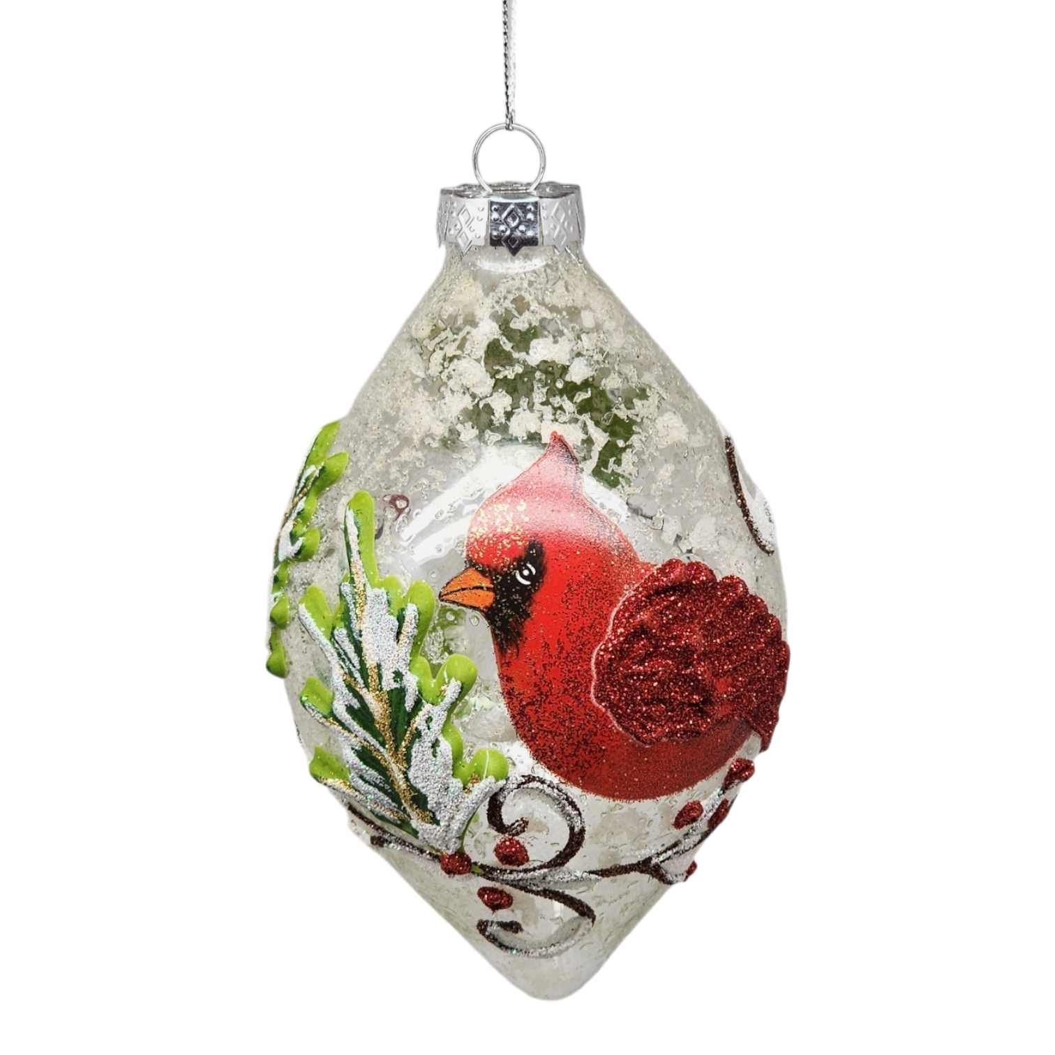 Teardrop Glass Ball Ornament With Cardinal Scene