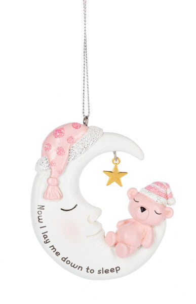 Teddy Bear Moon Ornament - Pink