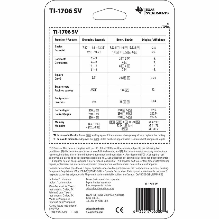Texas Instruments TI-1706 SV Simple Calculator