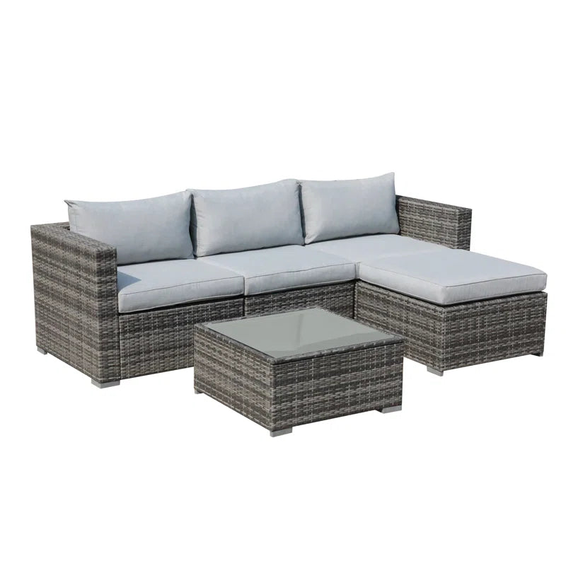 Three Person Modular Wicker Patio Set With Beige Cushions