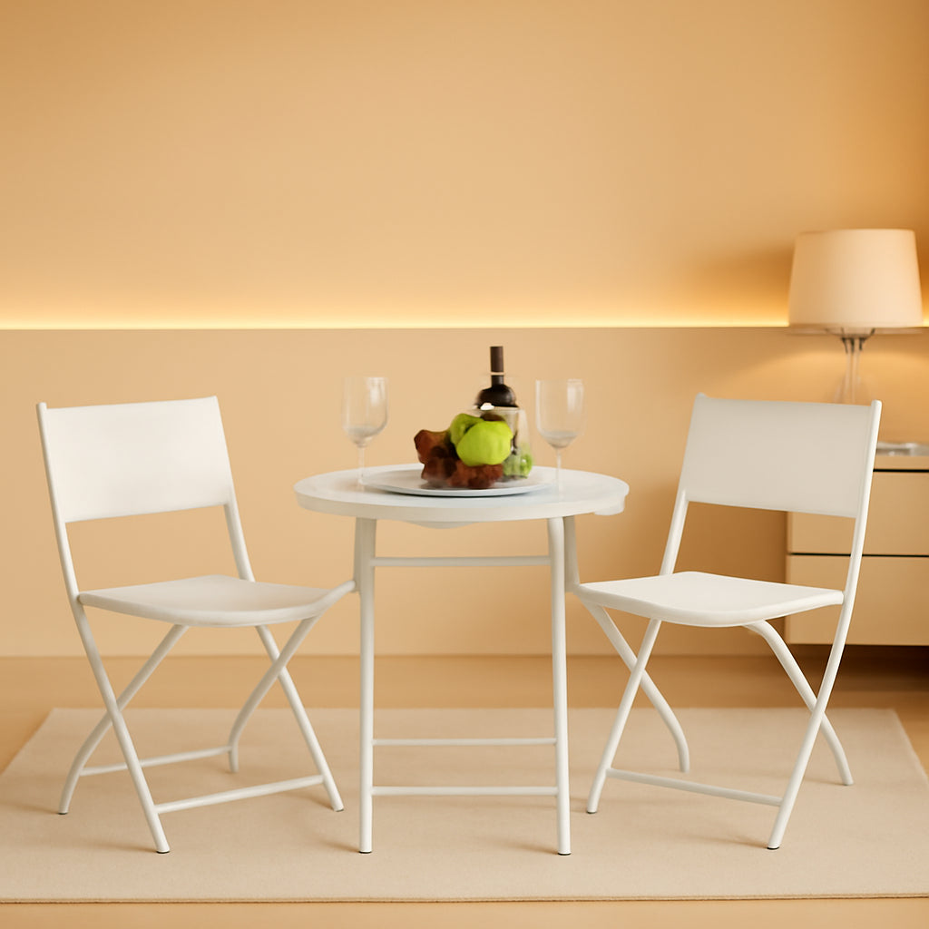 Three Piece Folding Outdoor Bistro Set With Table And Two Chairs For Balcony Patio