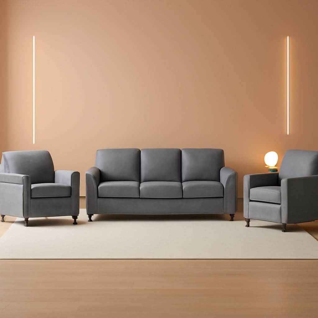 Three Piece Linen Sofa Set With Nailhead Trim In Light Grey