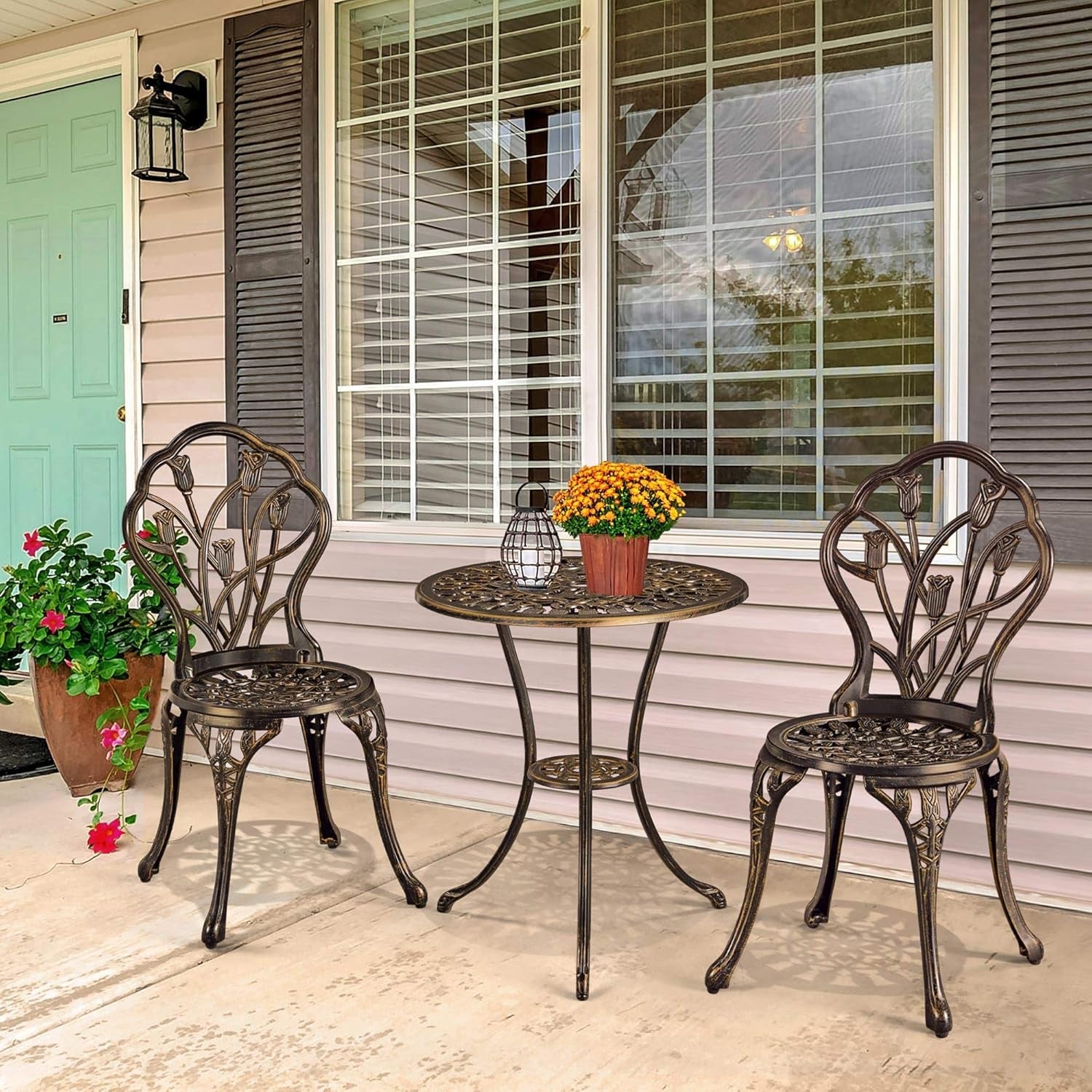Three Piece Outdoor Bistro Set with Rust Resistant Chairs