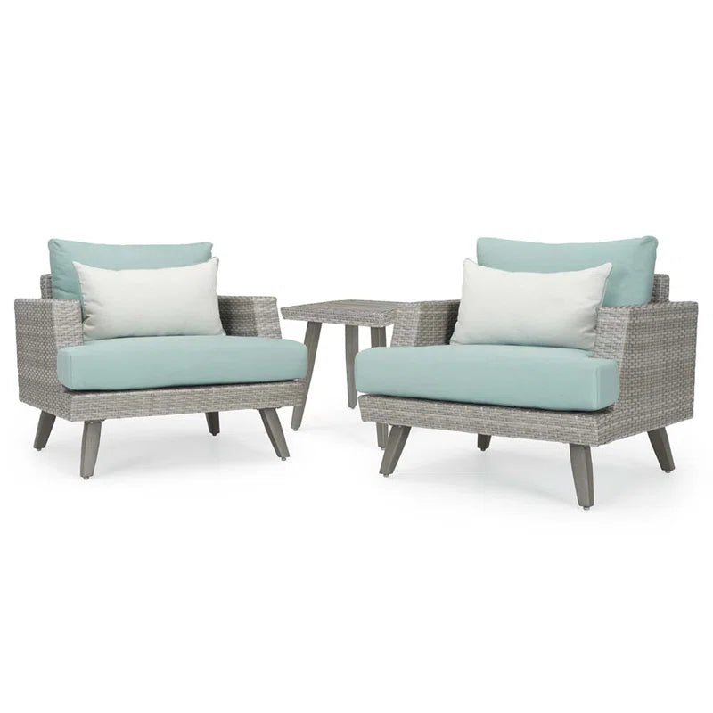 Three Piece Wicker Patio Seating Set With Sunbrella Cushions