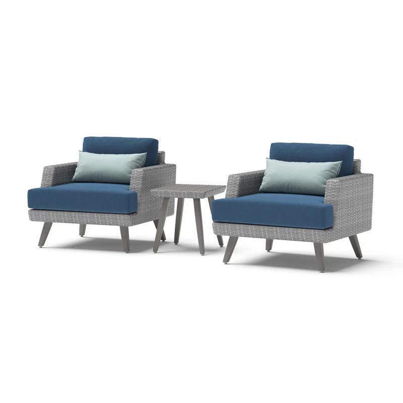 Three Piece Wicker Patio Seating Set With Sunbrella Cushions