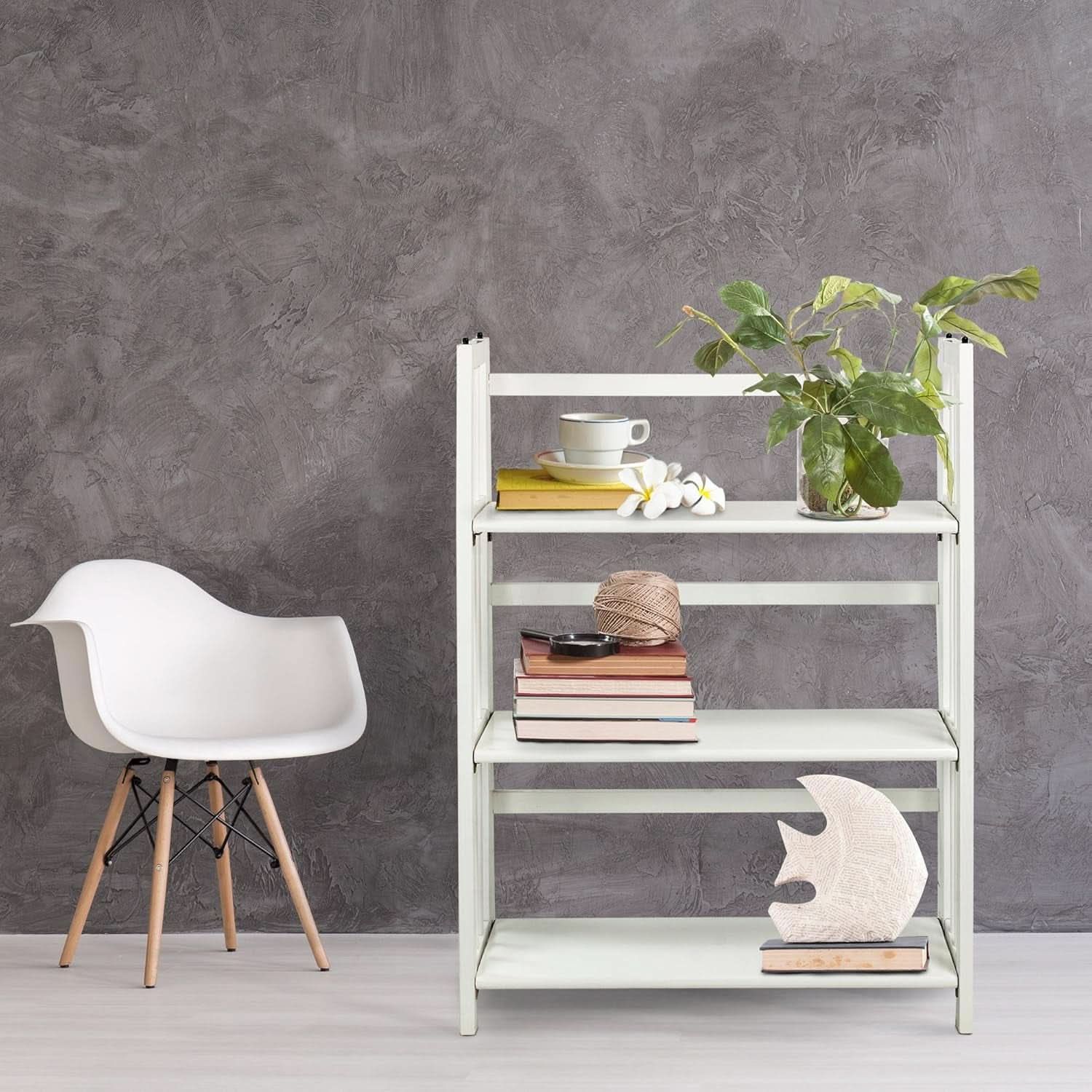 Three Shelf Folding Stackable White Bookcase Home Office