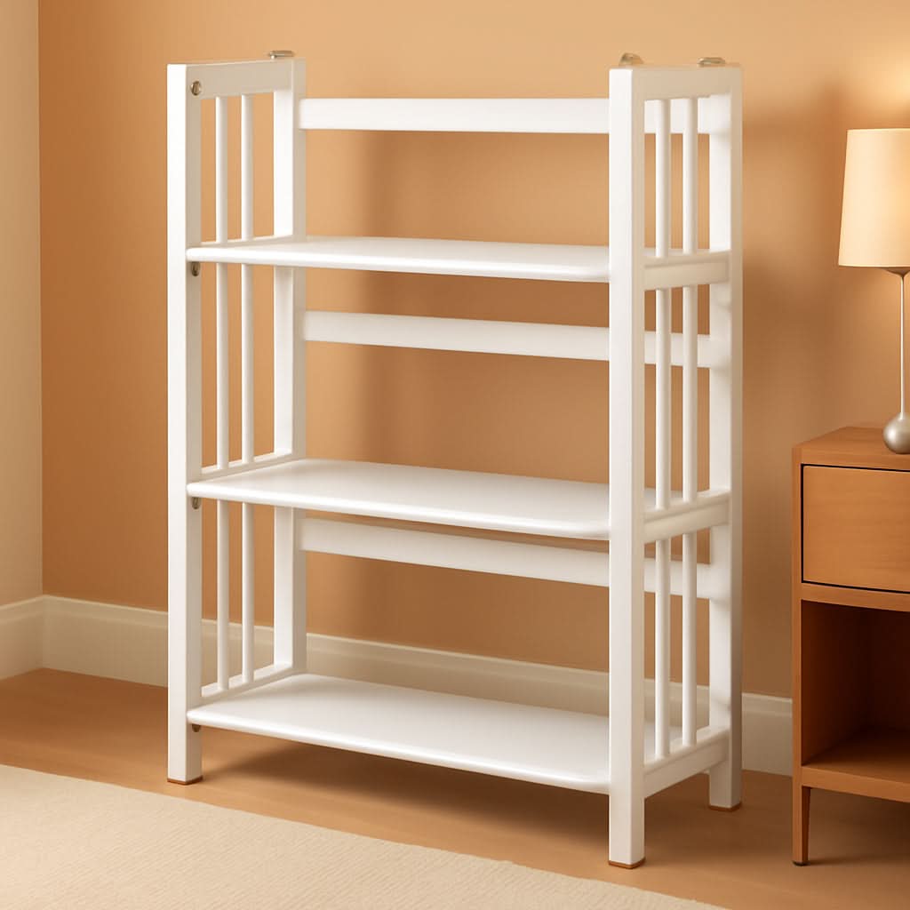 Three Shelf Folding Stackable White Bookcase Home Office