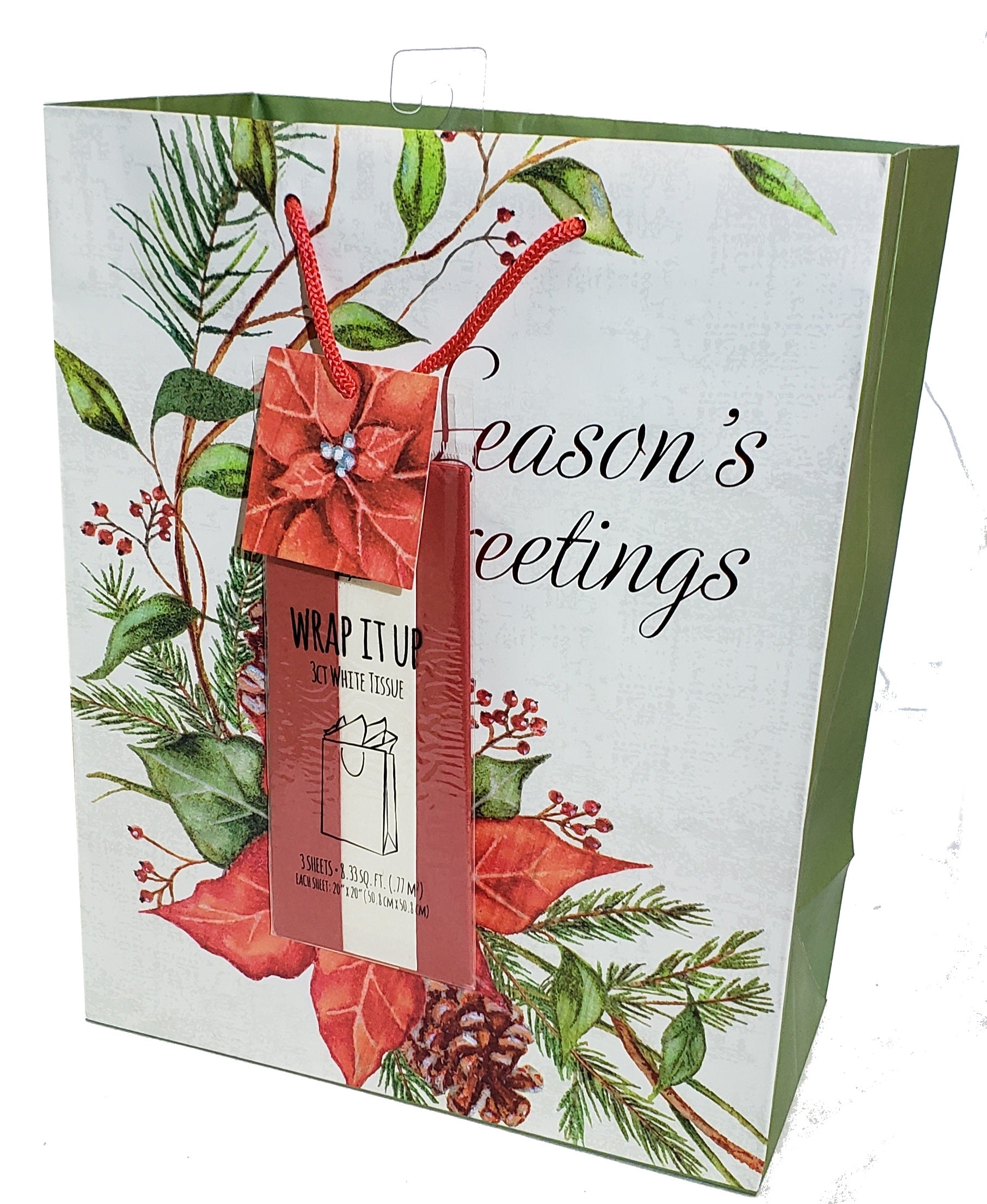 Traditional Gift Bag With Matching Tissue - Large - Poinsettia