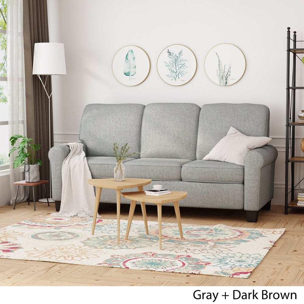 Traditional Grey Fabric 3-Seater Sofa With Plush Cushions