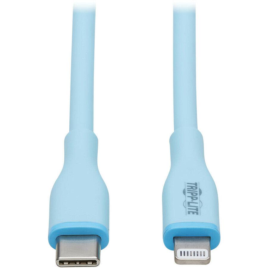 Tripp Lite Safe-IT USB-C to Lightning Sync/Charge Antibacterial Cable, Ultra Flexible, MFi Certified - USB 2.0 (M/M), Light Blue, 3 ft. (0.91 m)