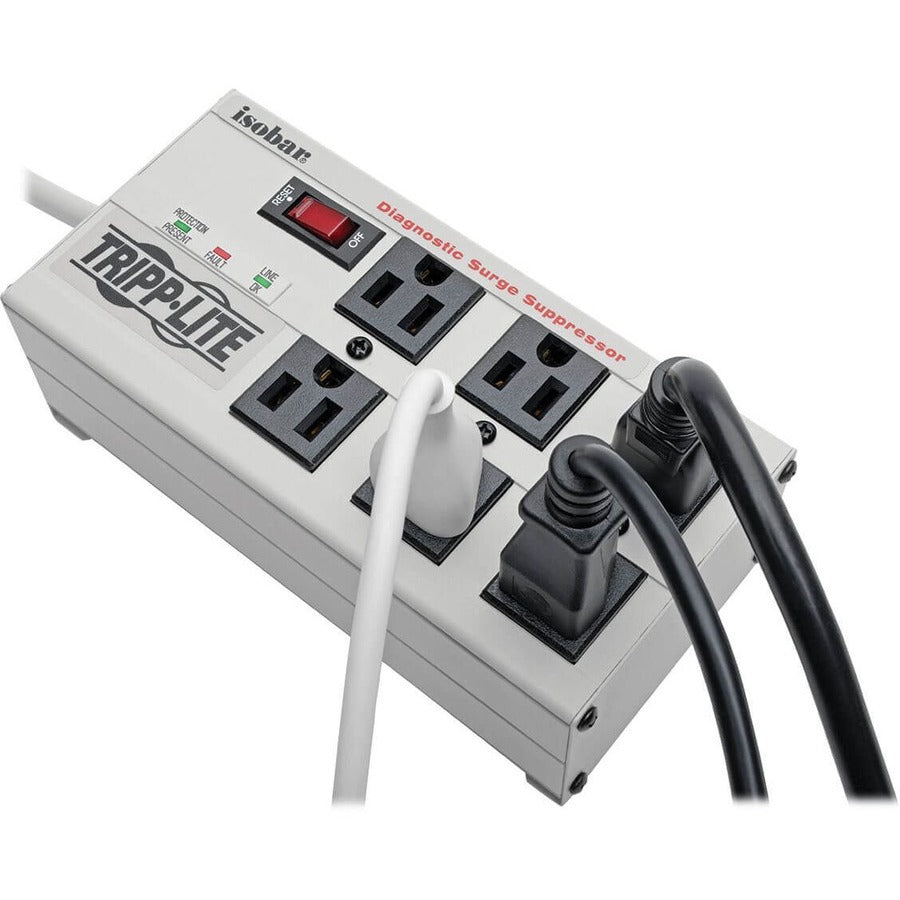 Tripp Lite by Eaton Isobar 6-Outlet Surge Protector, 6 ft. Cord with Right-Angle Plug, 3330 Joules, Diagnostic LEDs, Metal Housing IBAR6-6D