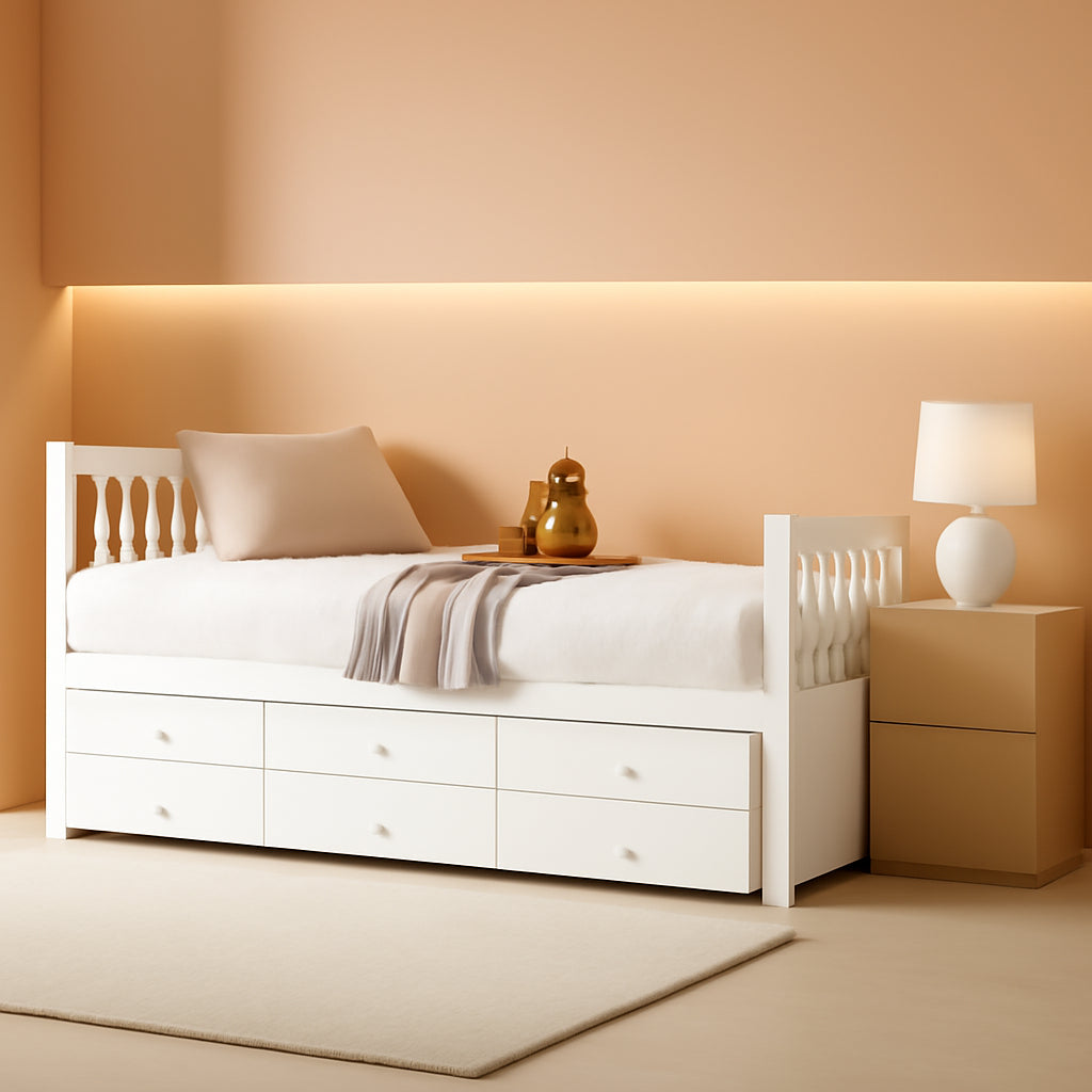 Twin Captains Bed With Trundle And Three Storage Drawers