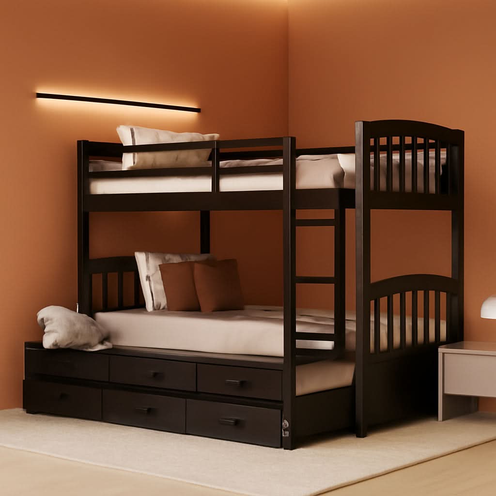 Twin Over Twin Bunk Bed With Trundle Espresso Finish