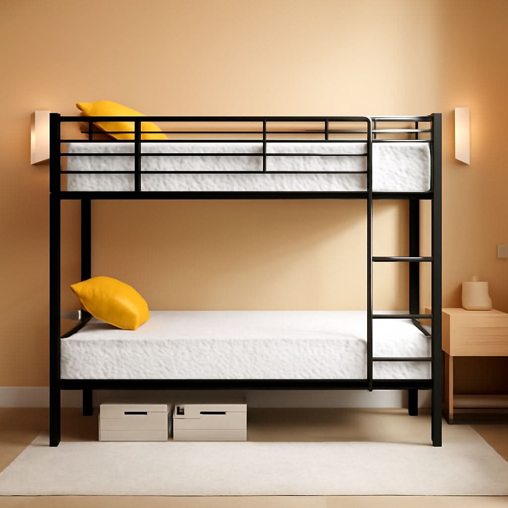 Twin Over Twin Metal Bunk Bed With Flat Ladder Black