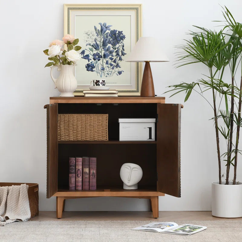 Two Door Vintage Storage Cabinet With Textured Wood Handles