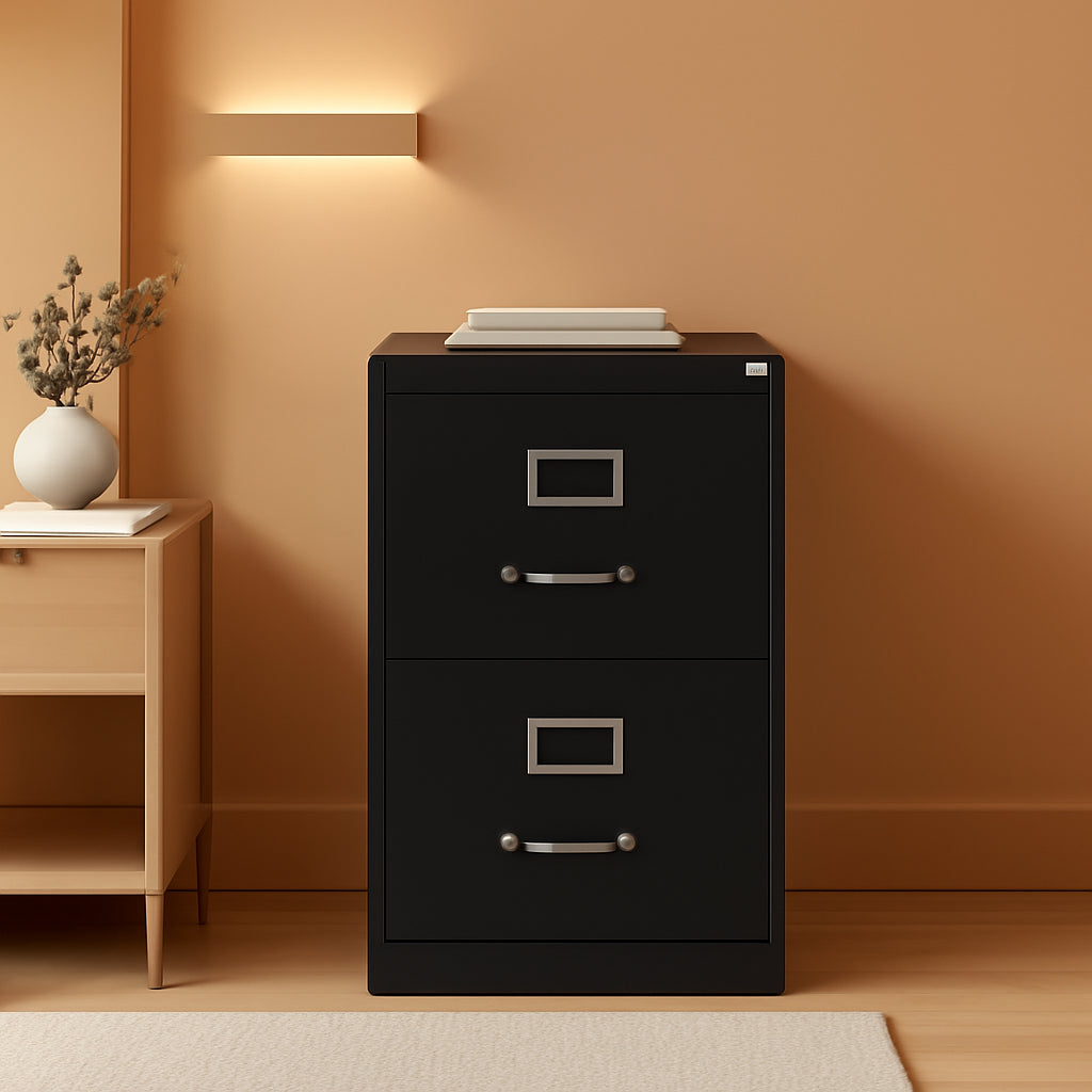 Two-Drawer Locking Vertical File Cabinet 15 x 26.5 x 28.375 Inch Heavy-Duty Steel Construction
