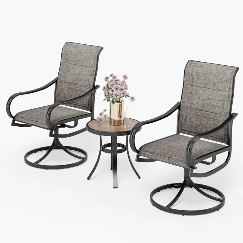 Two Person Outdoor Swivel Chairs With Wood Table Top