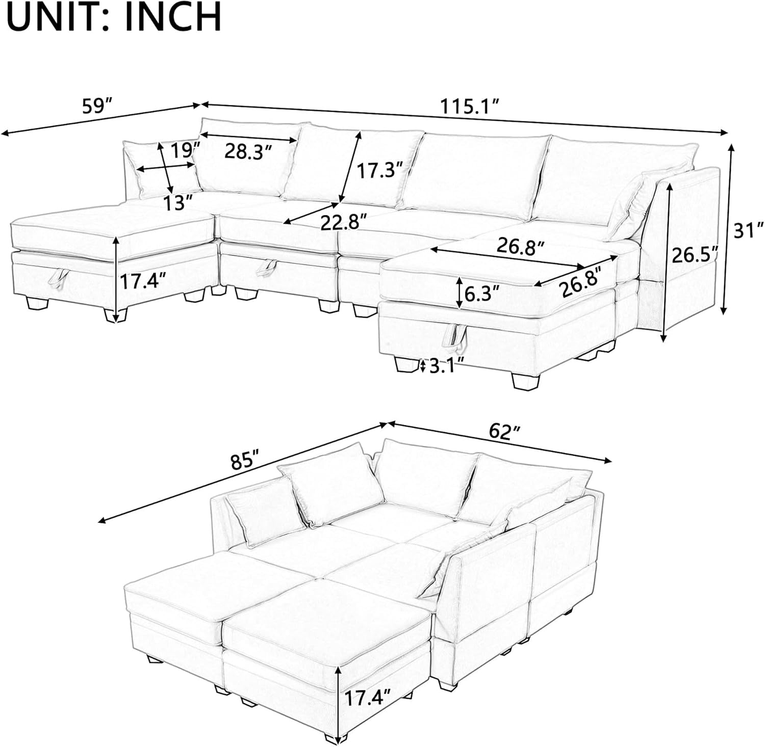 U Shaped Corner Sofa With Storage Seat Light Green