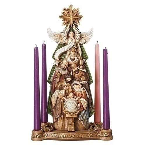 Under Star Holy Family 16 Inch Resin Stone Advent Candle Holder