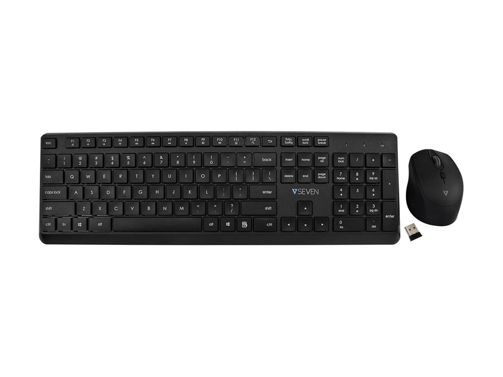 V7 CKW350US - Keyboard and mouse set - 100% - full size - wireless - 2.4 GHz - QWERTY - US - black