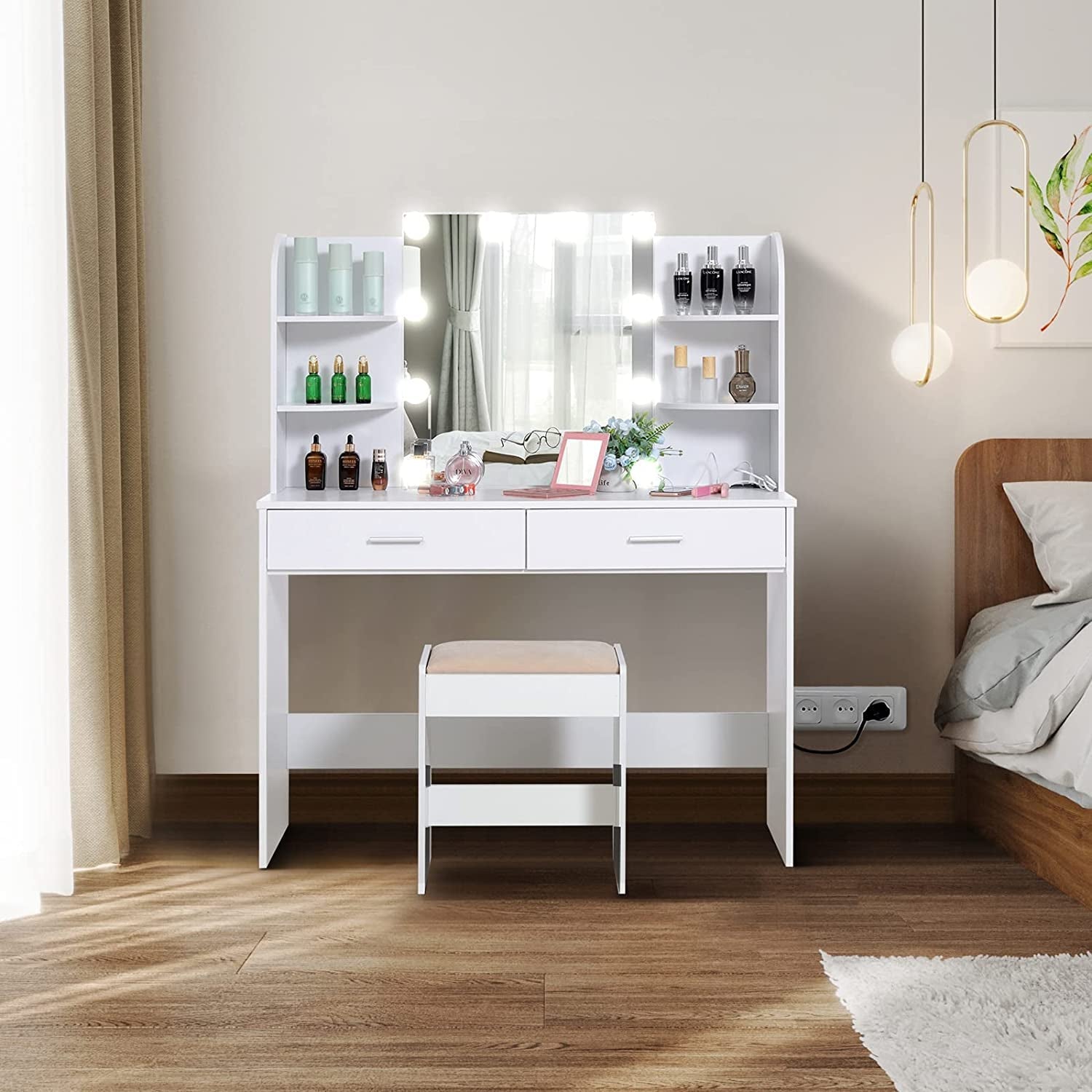 Vanity Set With Lighted Mirror And Charging Station