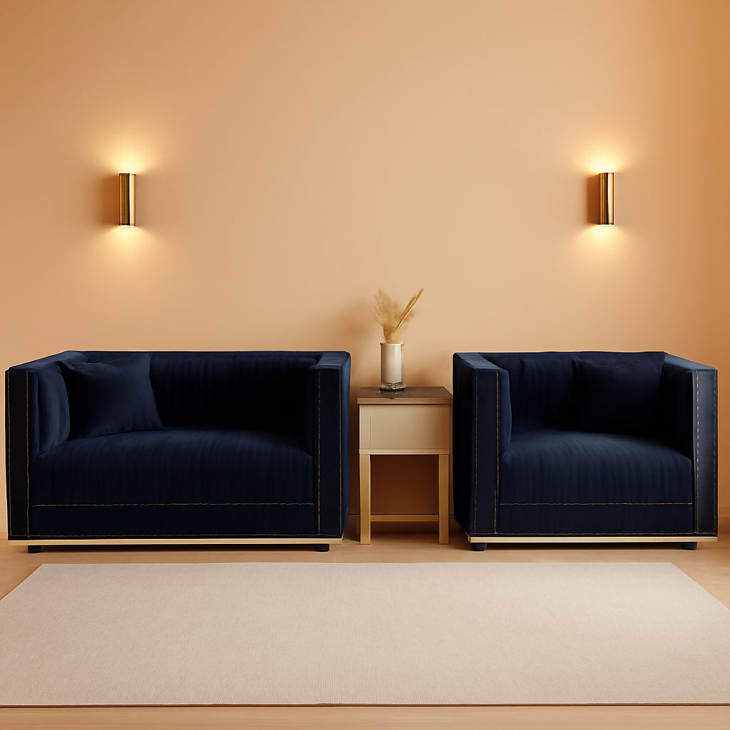 Velvet L Shaped Sofa Set With Gold Legs For Living Room