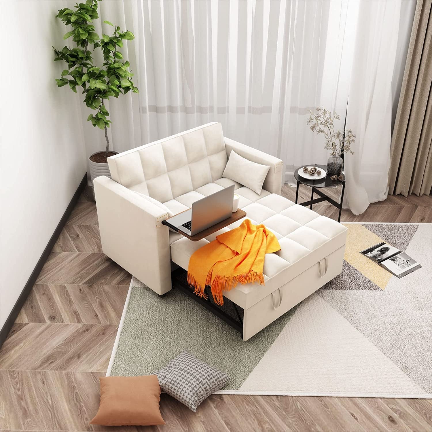Velvet Sleeper Sofa Bed With Hidden Table Three In One