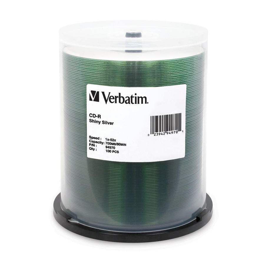 Verbatim Cd-R 700Mb 52X Shiny Silver Silk Screen Printable - 100Pk Spindle