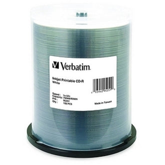 Verbatim Cd-R 700Mb 52X White Inkjet Printable - 100Pk Spindle