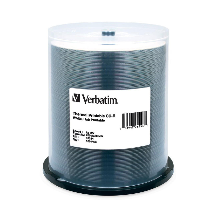 Verbatim Cd-R 700Mb 52X White Thermal Printable, Hub Printable - 100Pk Spindle