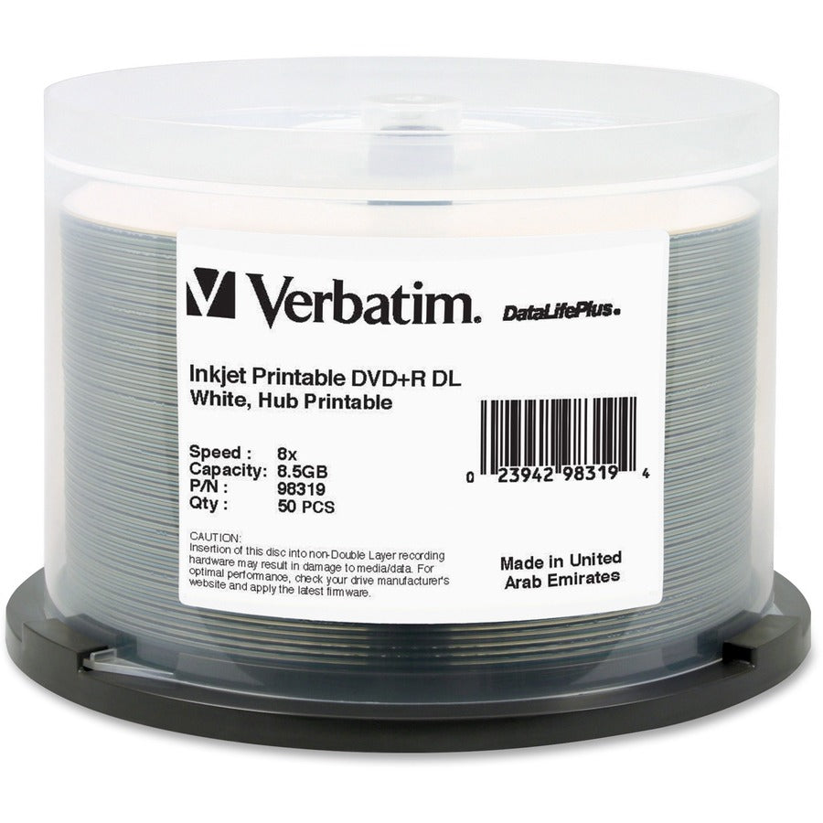 Verbatim Datalifeplus Dvd Recordable Media - Dvd+R Dl - 8X - 8.50 Gb - 50 Pack Spindle