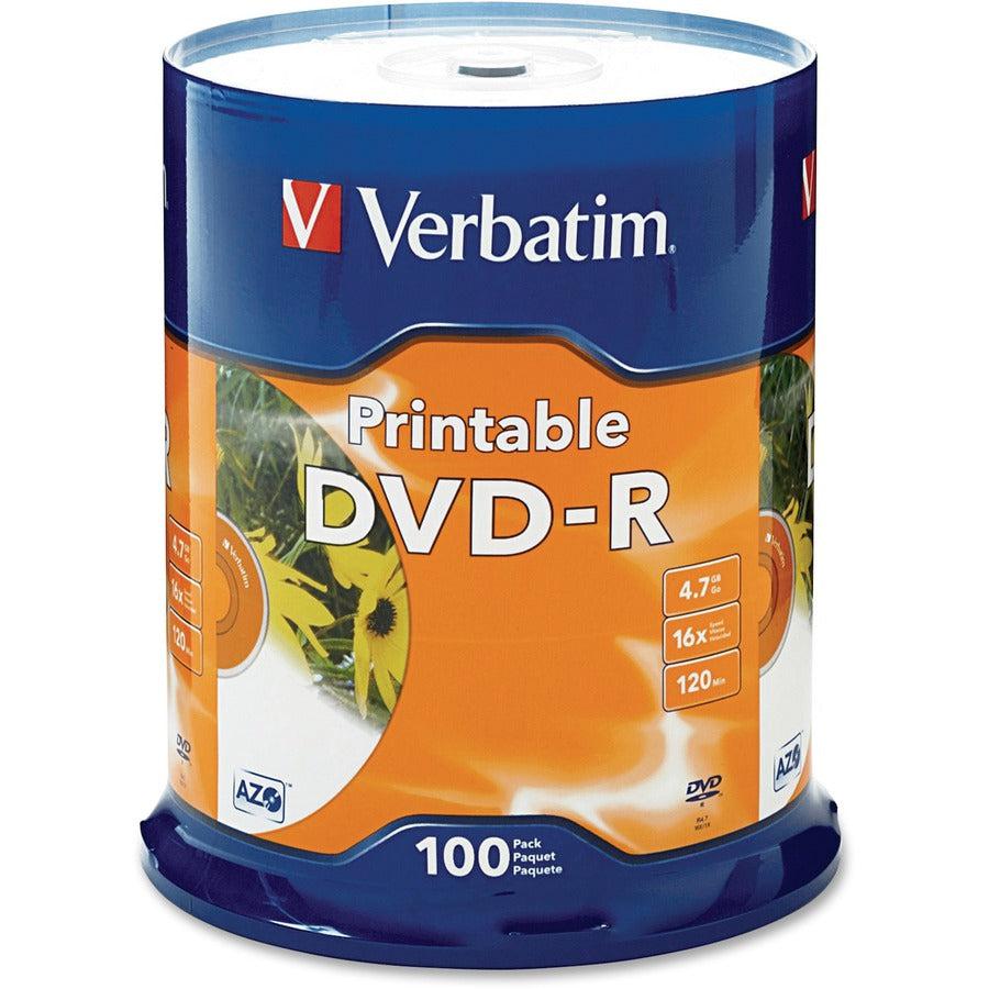 Verbatim Dvd Recordable Media - Dvd-R - 16X - 4.70 Gb - 100 Pack