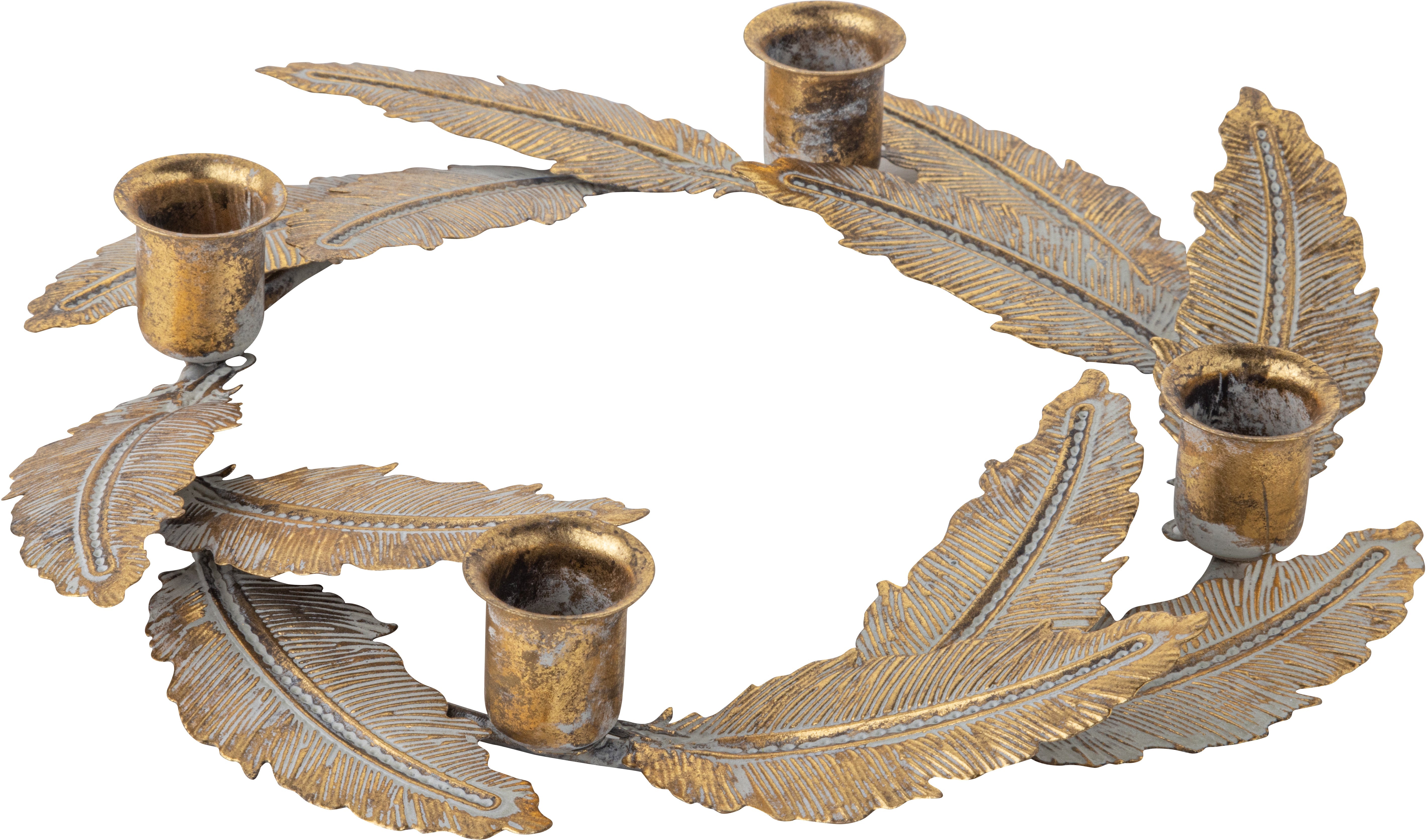 Verdigris/Gold Metal Feathers Candle Ring