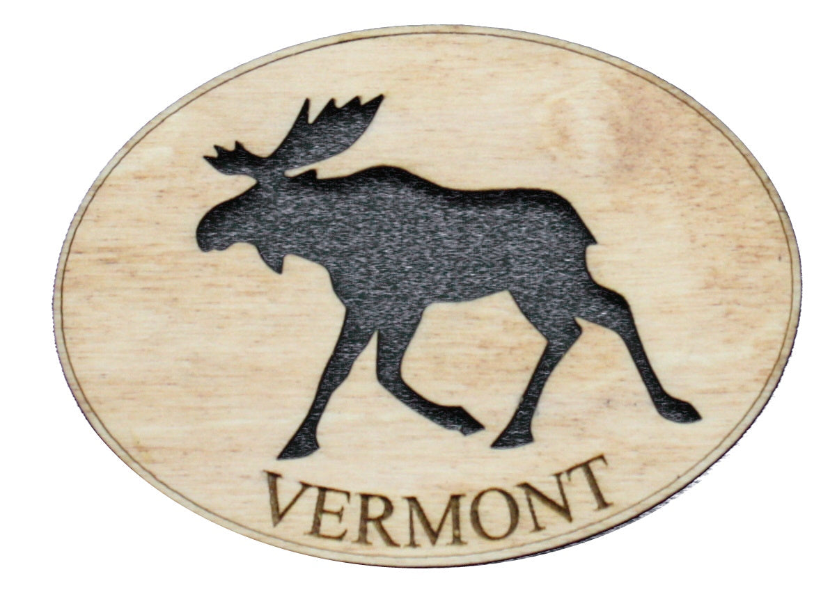 Vermont Oval Moose Wooden Magnet