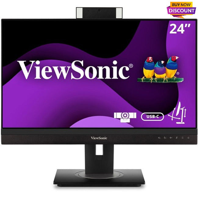 ViewSonic VG2456V 24 Inch 1080p Video Conference Monitor with Webcam, 2 Way Powered 90W USB C, Docking Built-In, Gigabit Ethernet RJ45, 40 Degree Tilt Ergonomics