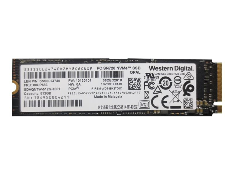 WD PC SN720 - SSD - encrypted - 512 GB - internal - M.2 2280 - PCIe 3.0 x4 - TCG Opal Encryption - FRU - for IdeaCentre