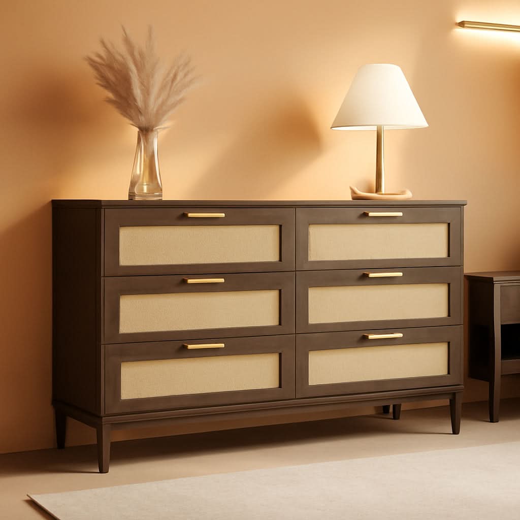 Walnut 47 Inch Dresser With Six Deep Drawers Solid Wood