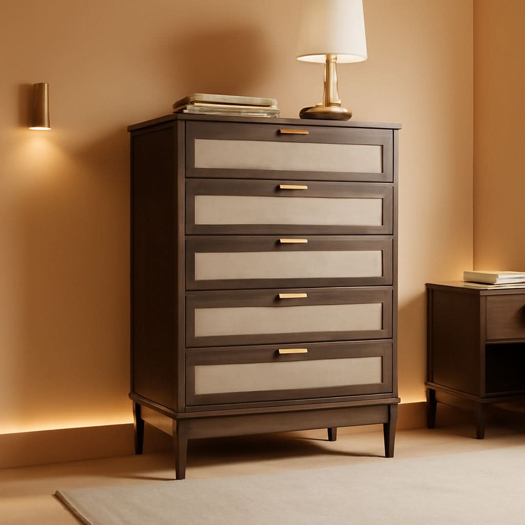 Walnut Dresser 46 Inch Five Drawer Modern Storage Unit