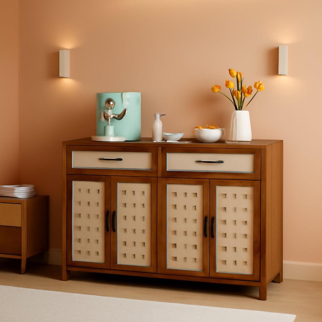 Walnut Farmhouse Sideboard Buffet 55 Inch Storage Cabinet