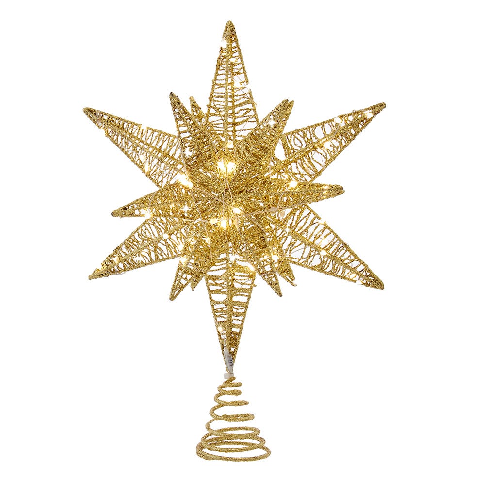 Warm White Micro LED Gold Starburst Treetop - 15 inch