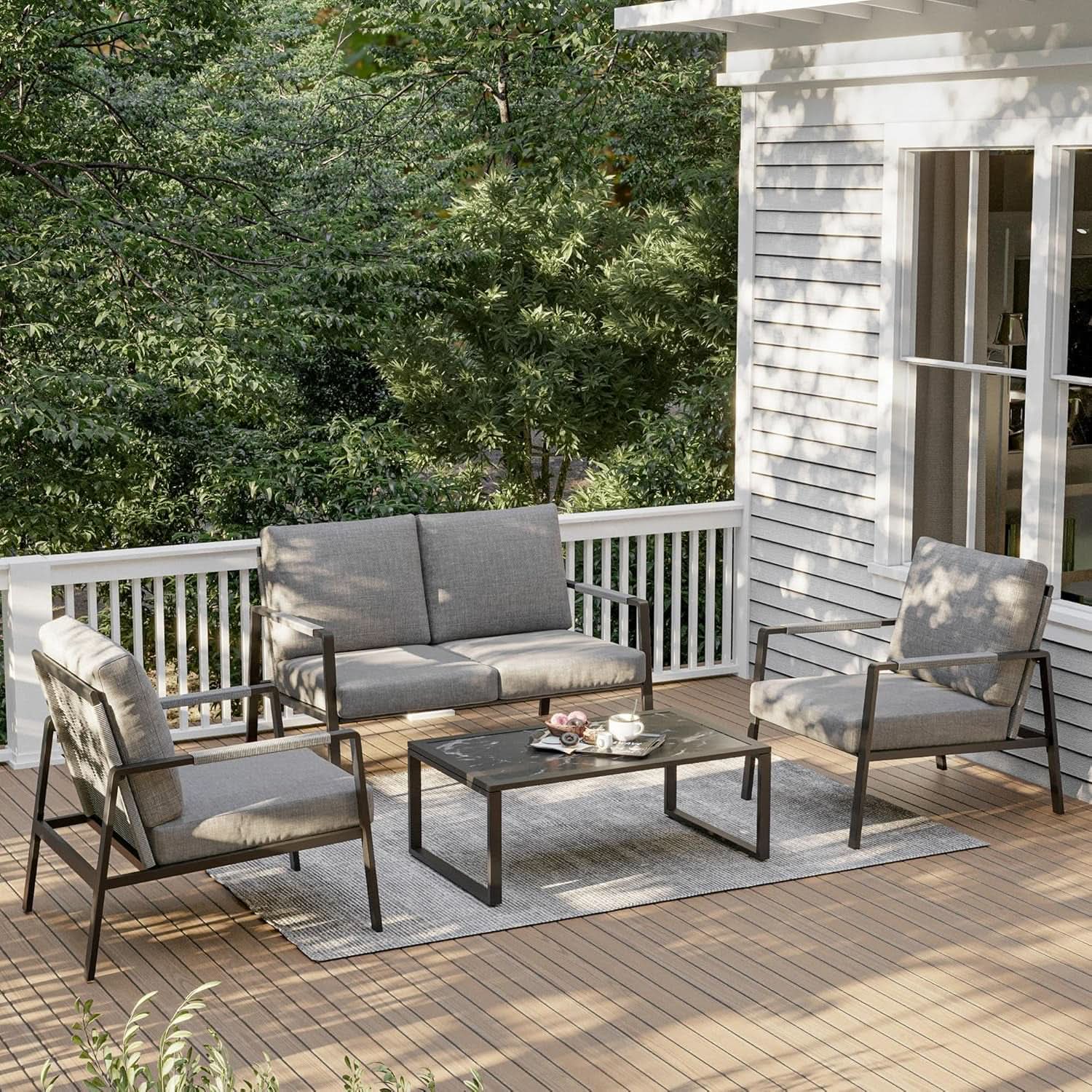 Waterproof 4-Piece Patio Furniture Set with Cushions
